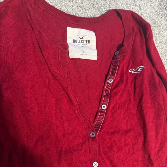Hollister Co. Women's Red and Burgundy Cardigan velvet & lace fringe details - Picture 5 of 10